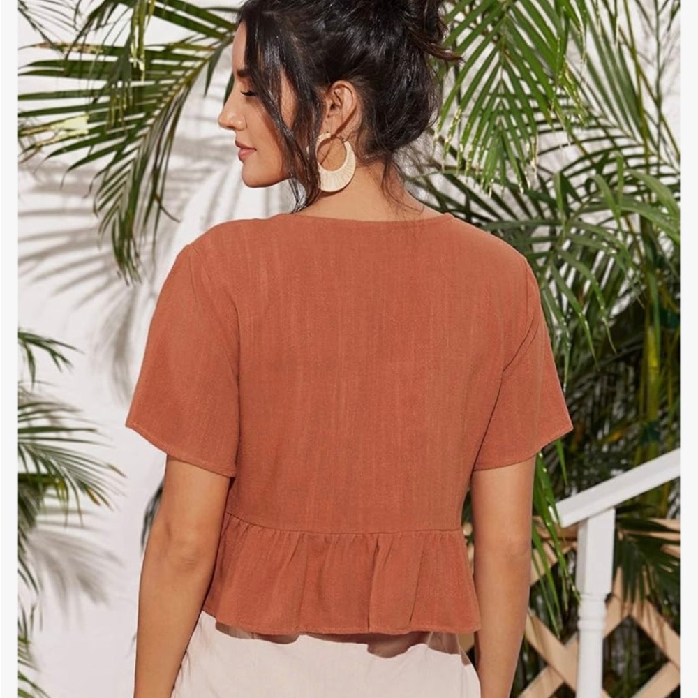 Burnt Orange Cropped Tie-Front Top - Picture 10 of 10